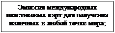 Підпис: Эмиссия международных пластиковых карт для получения наличных в любой точке мира;